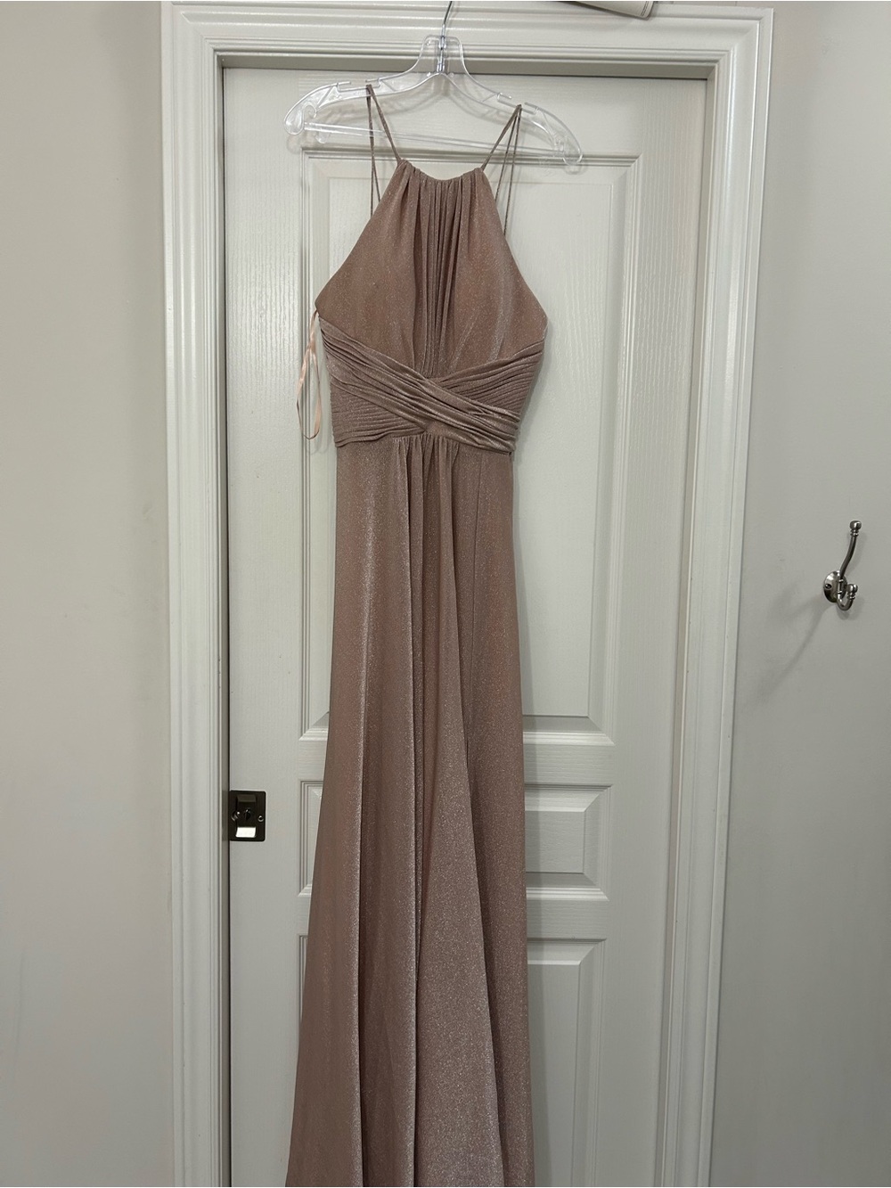 Shimmery Dusty Rose Halter Prom Gown